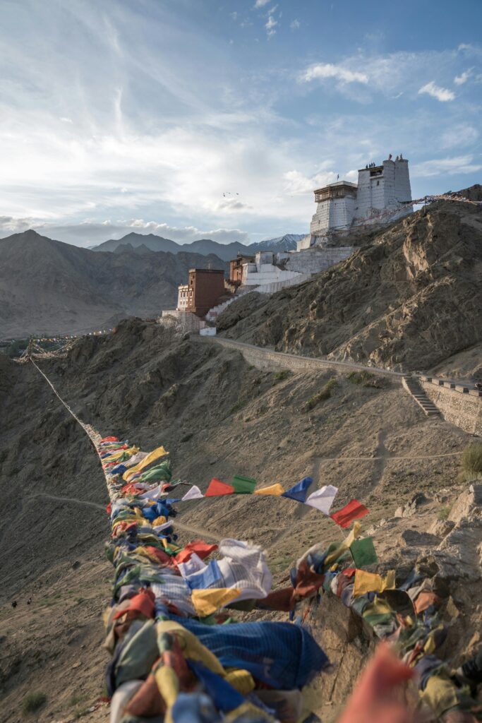 Prayer Flags outside Namgyal Tsemo Monastery in India